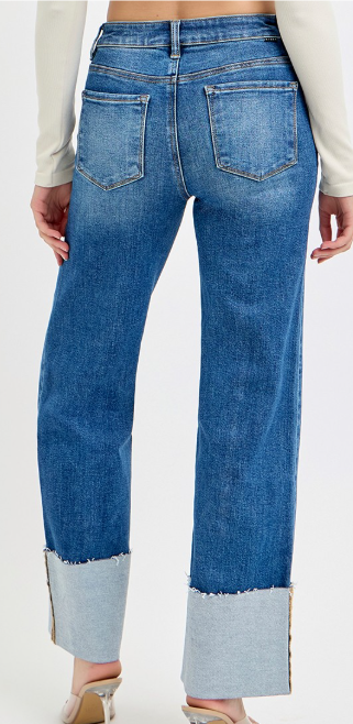 High Rise Ankle Wide Cuffed Risen Jeans RDP5719 DARK