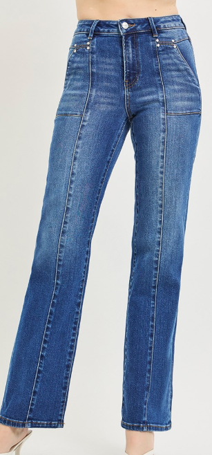 Risen High Rise Straight Pocket Seamed Jeans #PS21747