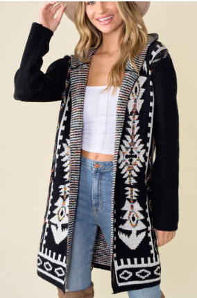 Sweater Hooded cardigan with Aztec Rainbow