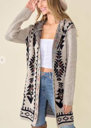 Sweater Hooded cardigan with Aztec Rainbow