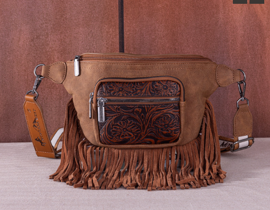 Montana West Floral Tooled Fringe Fanny Pack - MW1276-194