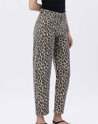 High Rise Leopard Print Barrel Jeans