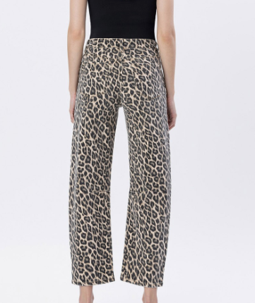 High Rise Leopard Print Barrel Jeans