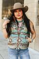 Turquoise Printed Quilted Reversible Western Yoke Vest
