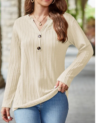 V Neck Button Cable Knit Top