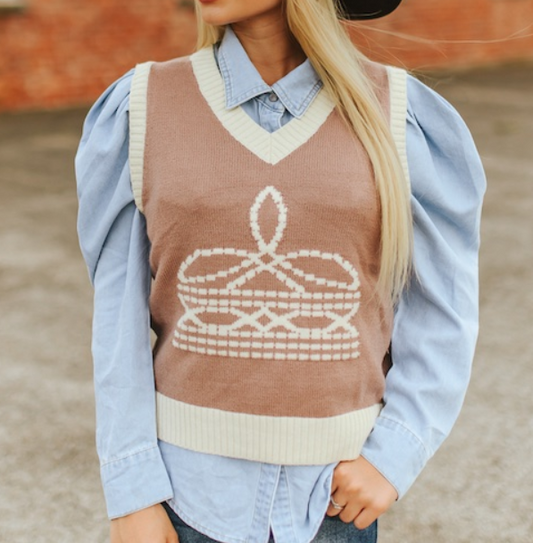 Beige Ivory Boot Stitch Knit Vest