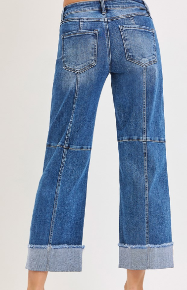 HIGH RISE CROP STRAIGHT FRONT SEAM DETAILED JEANS PSC21072