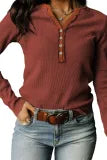 Trimmed Neckline Waffle Knit Henley Top