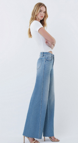 High Rise Medium Wash Twisted Seam Wide Leg Jeans