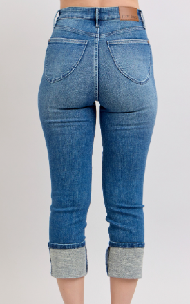 Judy Blue HW Tummy Control Back Shield Pkts & Cuff Capri