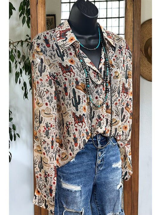 Long Sleeve Cactus Blouse
