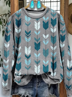 Aztec Geometric Print Crew Neck Sweatshirt