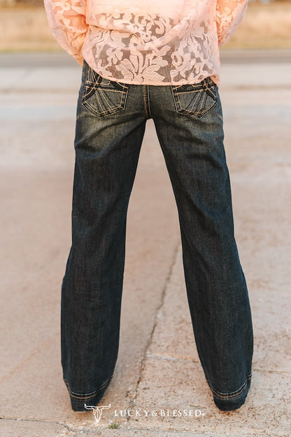 Stone Wash Mid Rise Stretch Denim Contrast Stitching Trouser Jeans (31in Inseam)