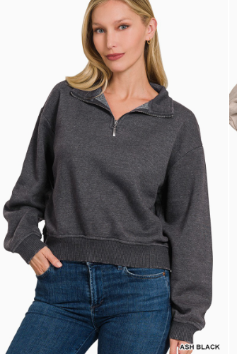 Acid Wash Fleece Half Zip Pullover