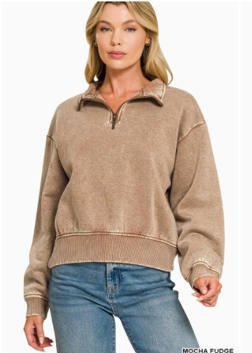 Acid Wash Fleece Half Zip Pullover