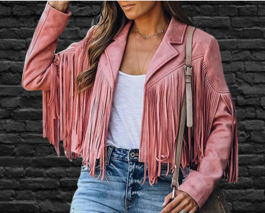 Faux Suede Lapel Fringe Western Style Jacket