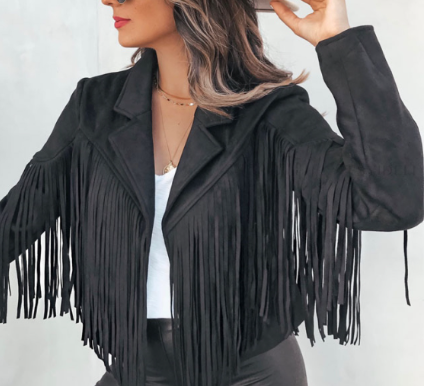 Faux Suede Lapel Fringe Western Style Jacket