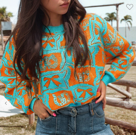 Western Plaid Cowgirl Check Crochet Cozy Sweater