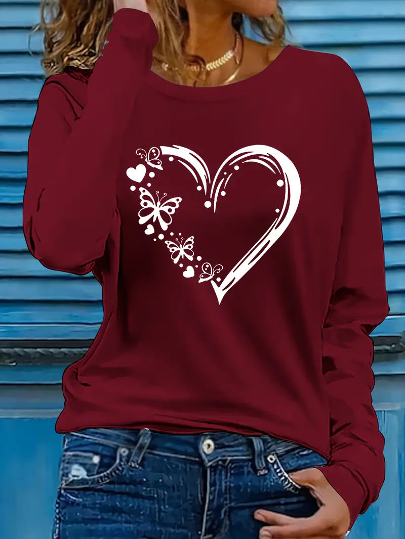 Heart Print Crew Neck