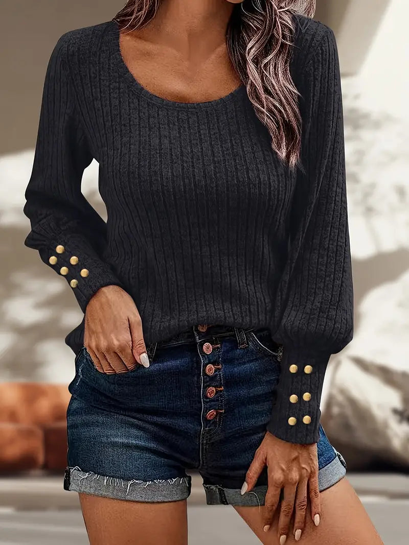 Solid Ribbed Crew Neck Sweater