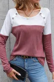 Colorblock Waffle Long Sleeves Top