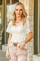 Ivory Lace Short Sleeve Blouse W Ruffle Detail
