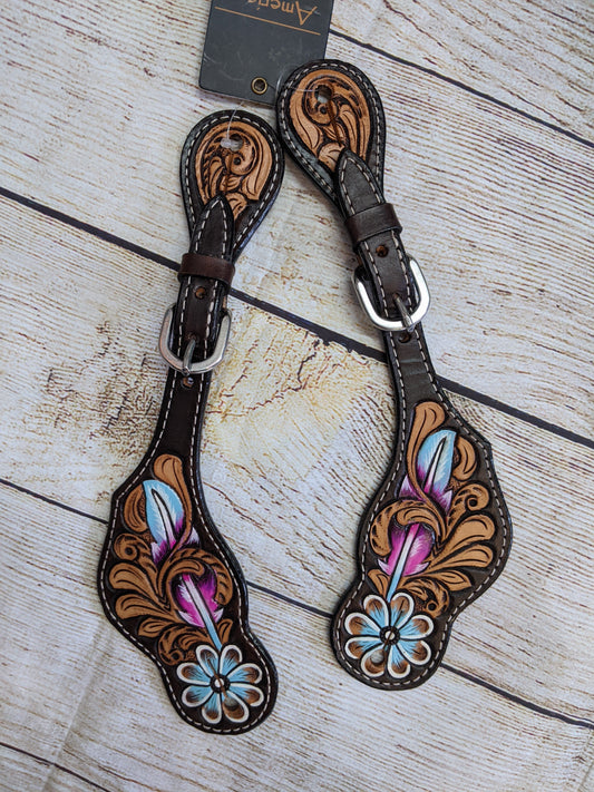 Tooled Leather Spur Straps