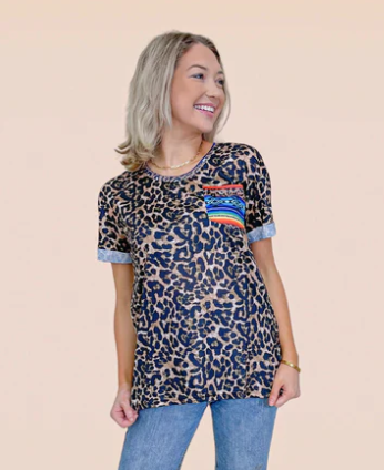 LEOPARD TOP WITH SERAPE POCKET