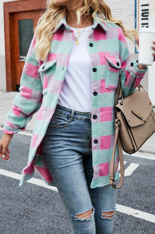 Teal and Pink Plaid Shacket