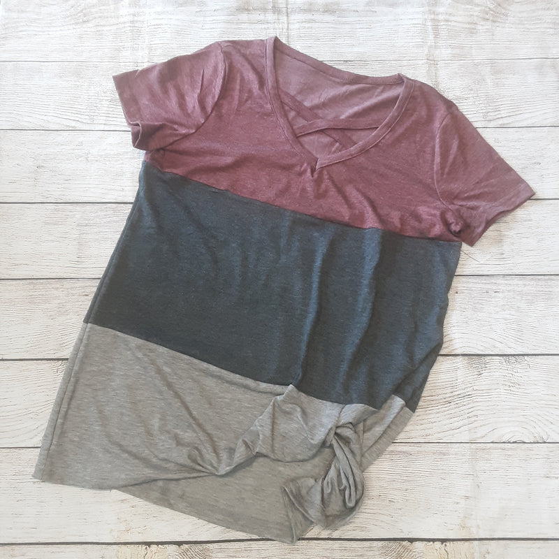 Wine Red Contrast short sleeve
