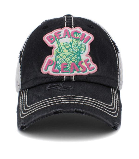 Beach Please Trucker Back Ball Cap