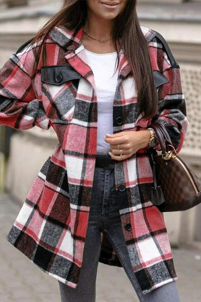 PLAID PRINT BUTTON FRONT FLAP DETAIL SHACKET