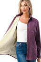 Solid corduroy button down fleece lined shacket