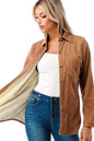 Solid corduroy button down fleece lined shacket