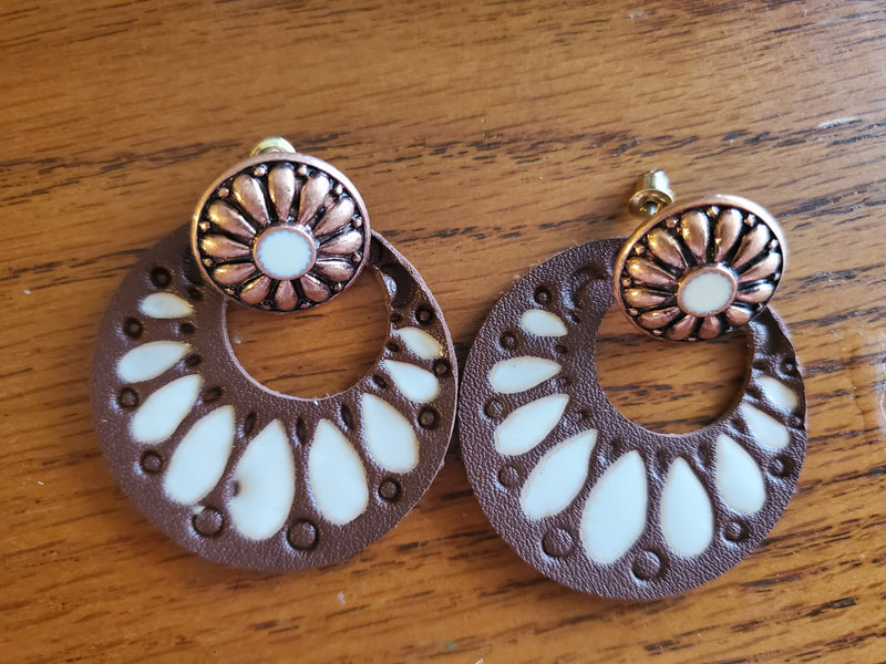 Leather Flower with Copper  Earrings