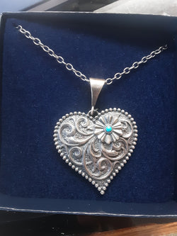 Montana Silver Dark Silver Heart with Turquoise Necklace