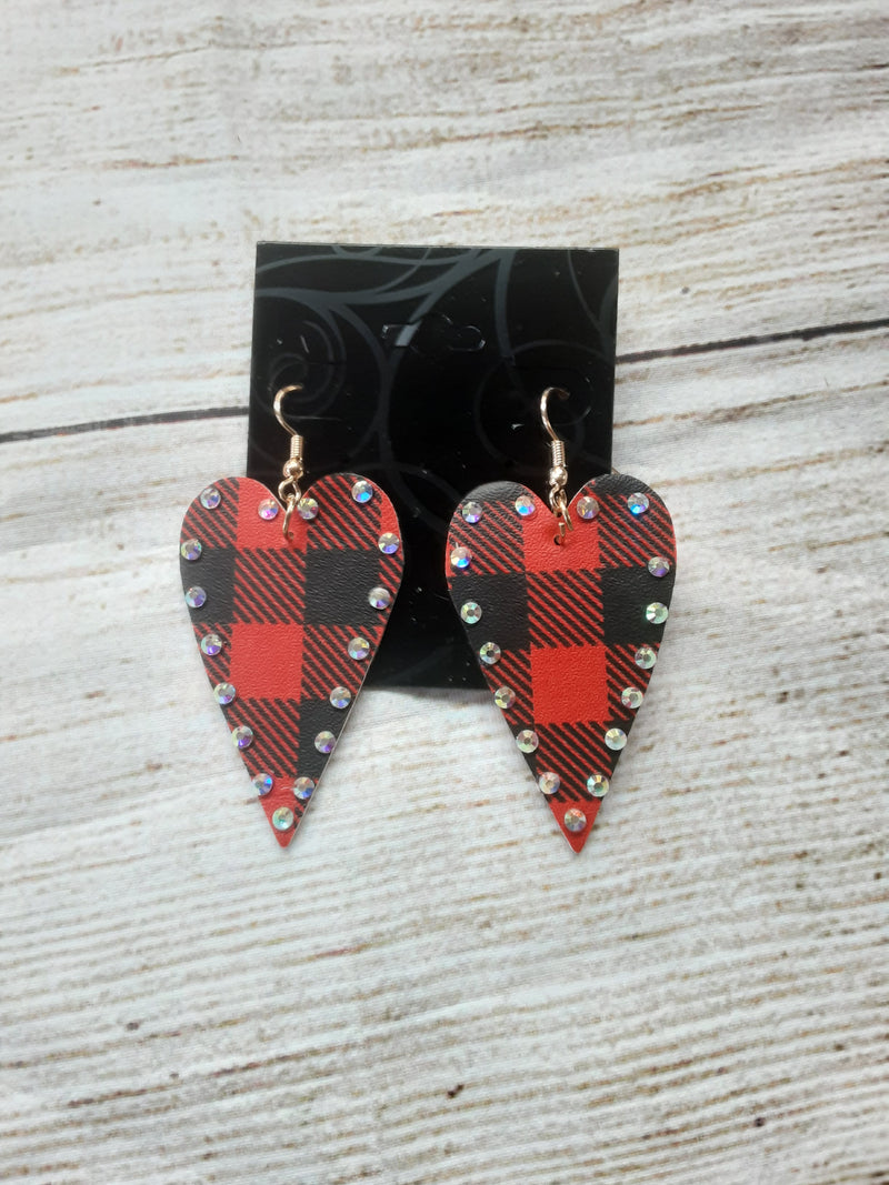 Red Buffalo Plaid Heart Earrings