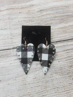 White Buffalo Plaid Heart Earrings