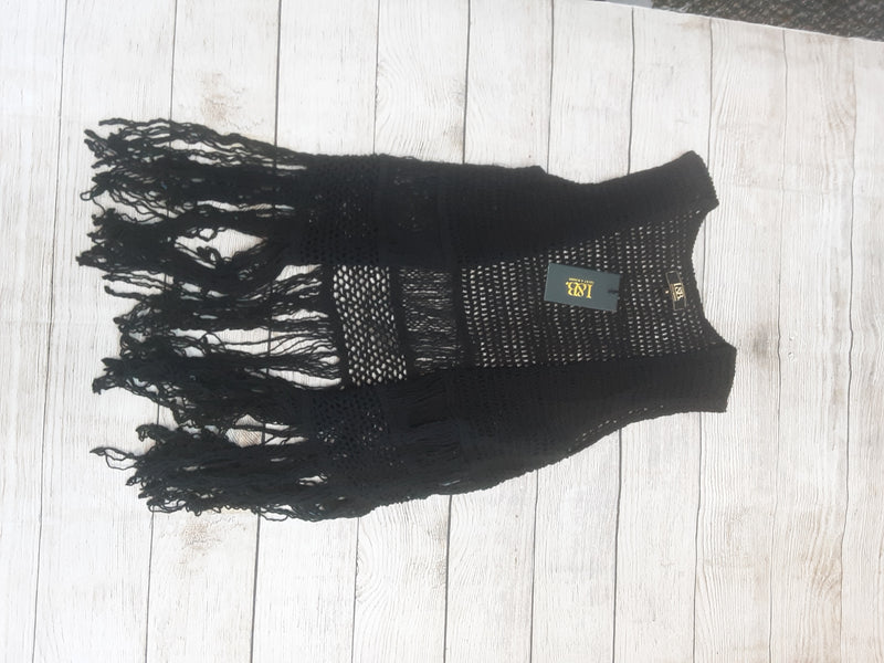 L&B Crochet Fringe Vest, Black