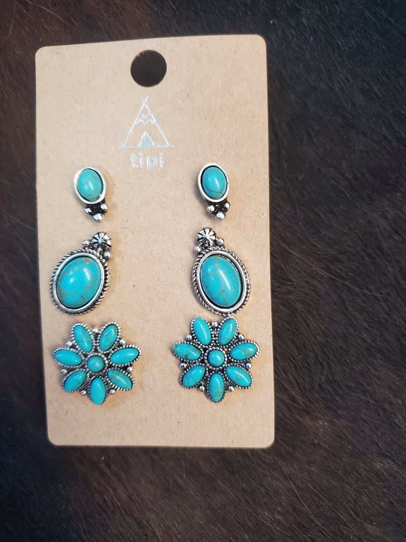 Set of 3 Turquoise Earrings