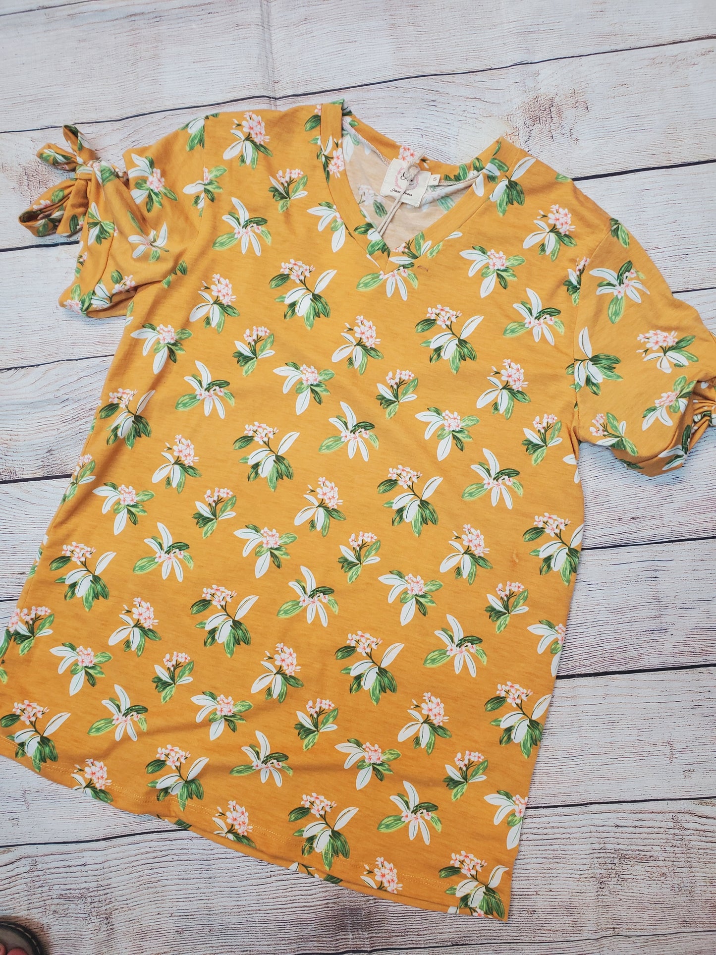 Mustard Short Sleeve Floral Top