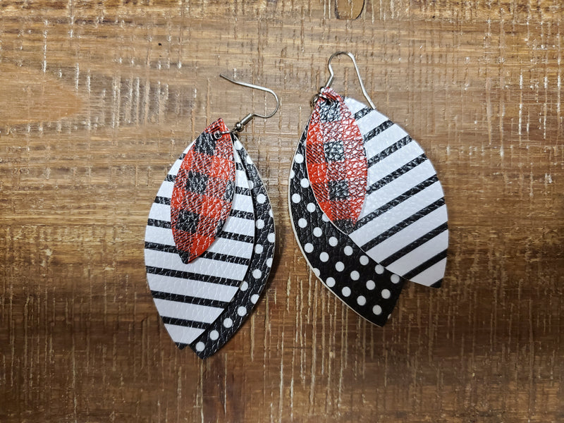 Red Plaid and Stripes Tear Drop Earrings