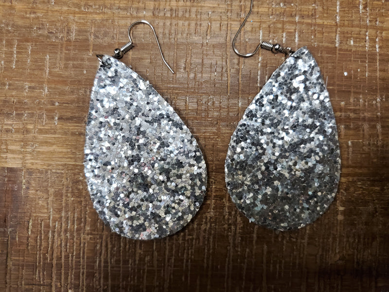 Silver Glitter Tear Drop Earrings