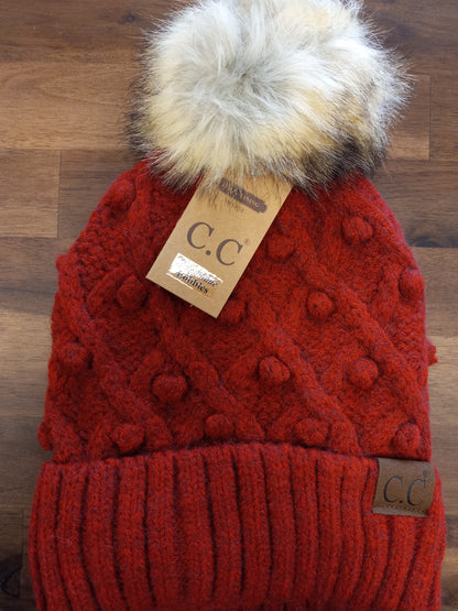 Bobble Knit Fur Pom C.C Beanie