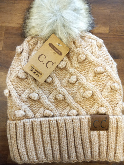 Bobble Knit Fur Pom C.C Beanie