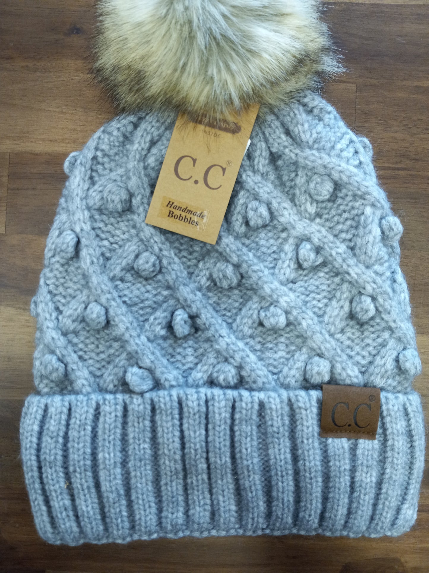 Bobble Knit Fur Pom C.C Beanie