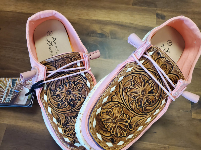 Pink American Darling Tooled Leather Shoes