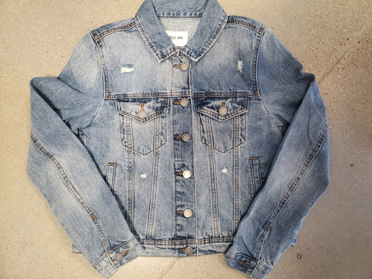 Distressed Denim Jacket -  MEDIUM WASH