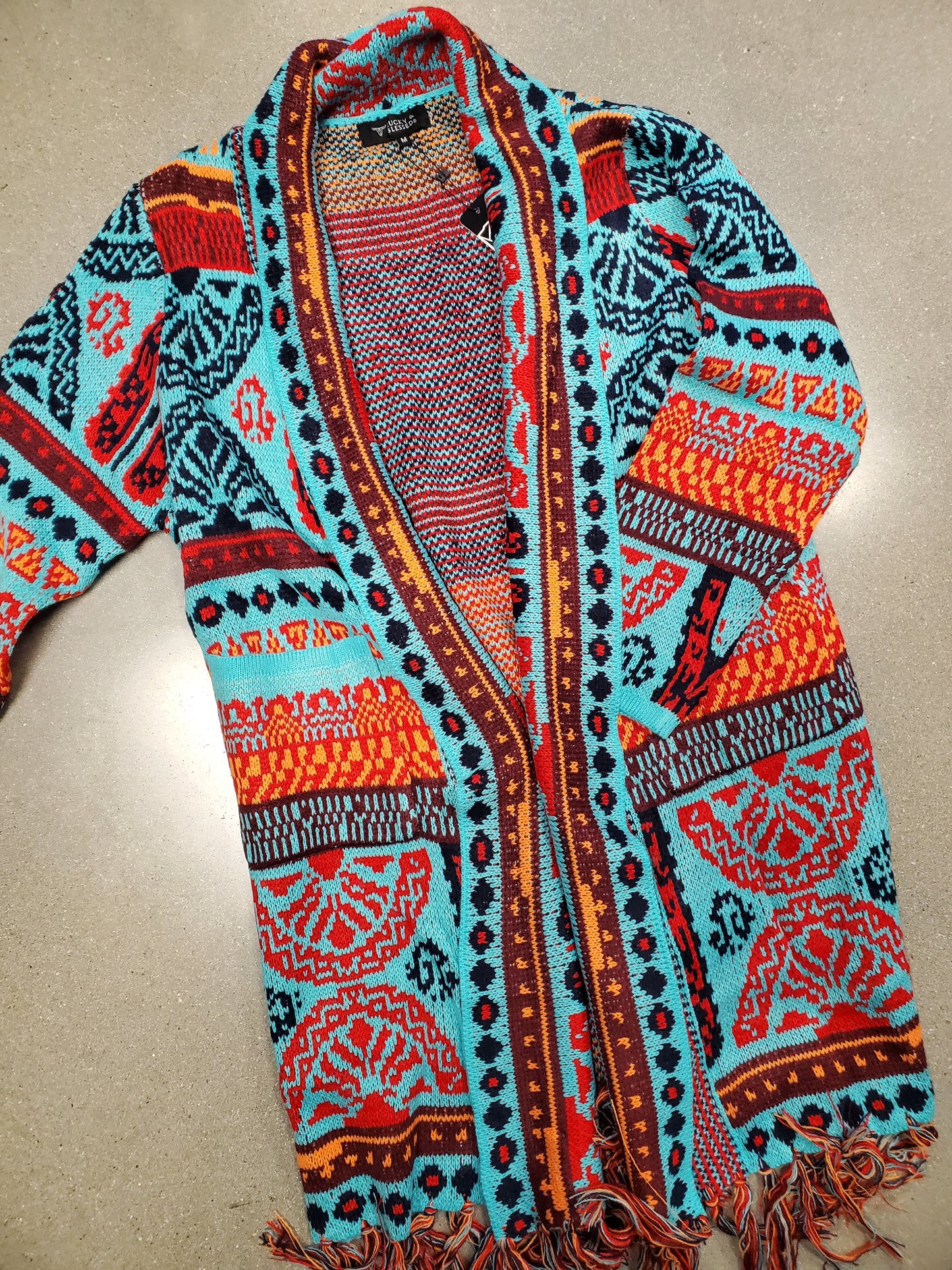 Turquoise Aztec Duster w/Fringe