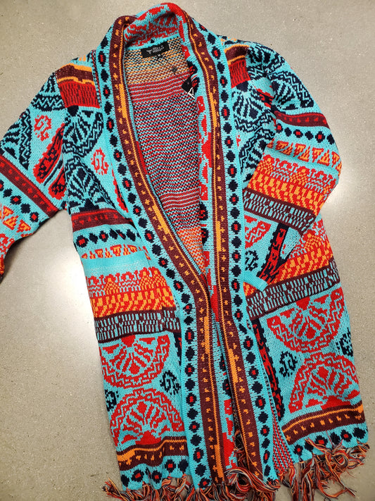 Turquoise Aztec Duster w/Fringe